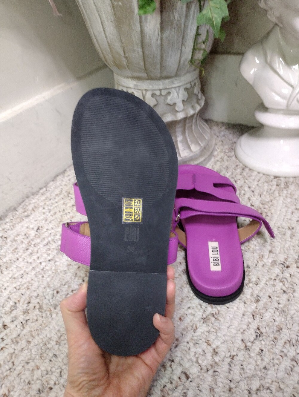 Anthropologie Bibi Lou Mindy Purple Leather Slide Sandals - Picture 5 of 7
